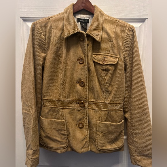PRE-OWNED WILLI SMITH WOMEN'S CORDUROY BLAZER- TAN- SIZE 8 - Picture 1 of 7